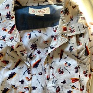 Mens Shortsleeved Button down with Fly Fishing Designs XL Slim Fit by Penguin